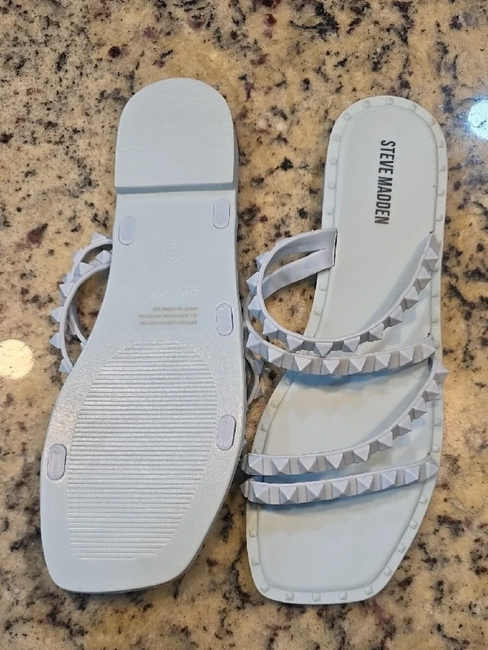 Steve Madden Pale Blue Pyramid-Stud Slide Sandals